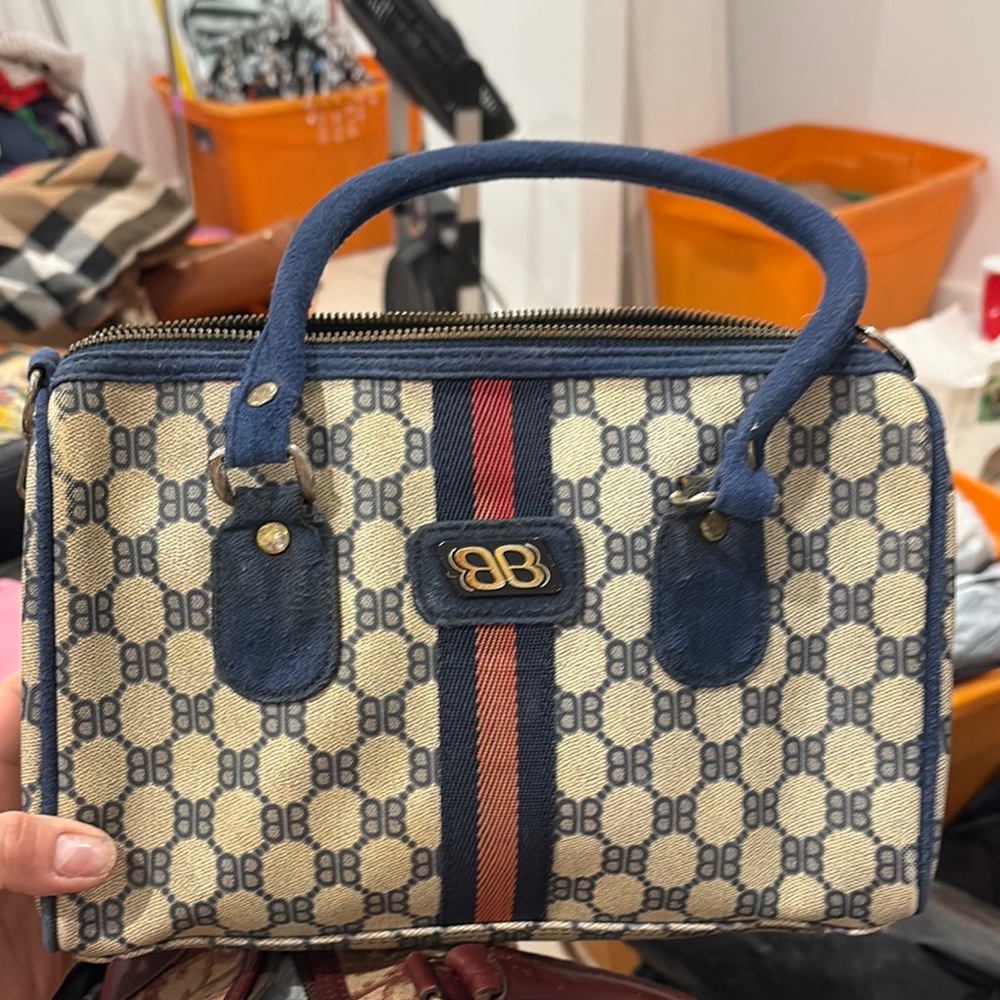 Balenciaga Blue and Cream Satchel with Structured Design